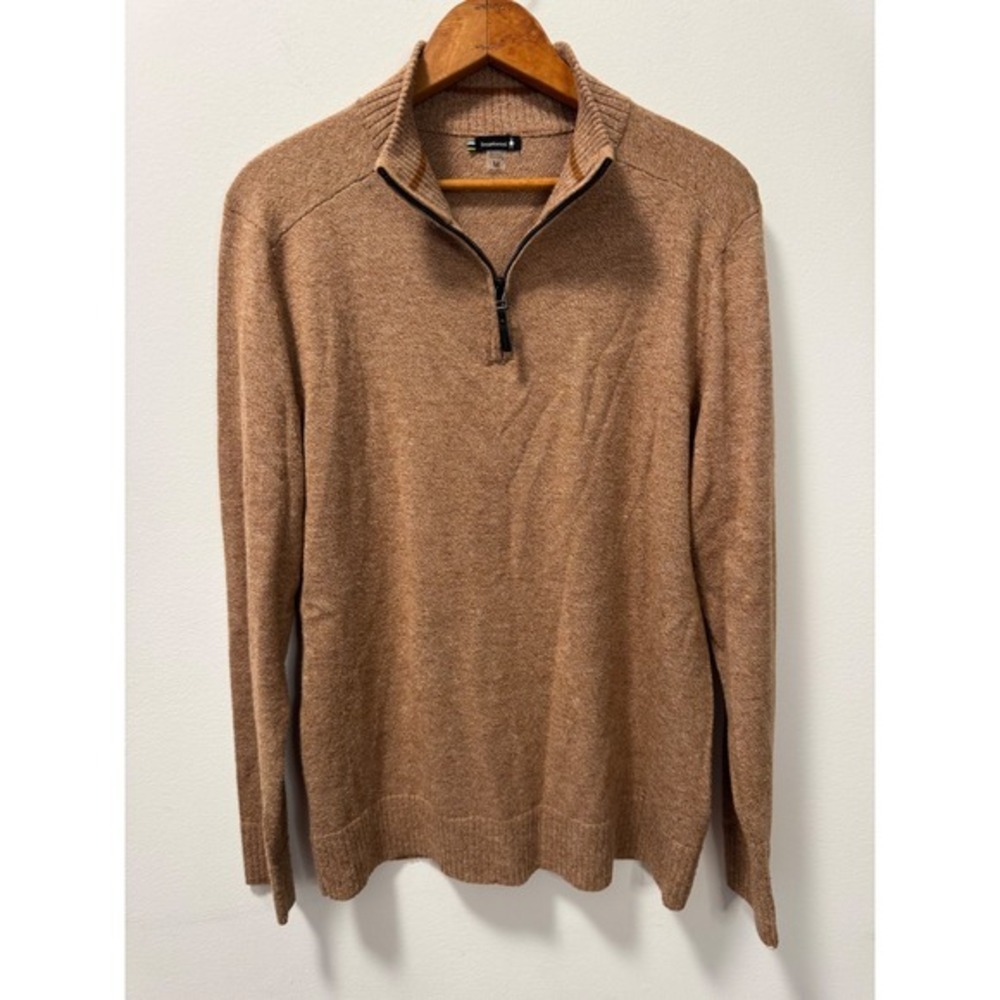 Smartwool Mens 1/4 Zip Merino Wool Blend Sweater Heathered Brown Layering Medium